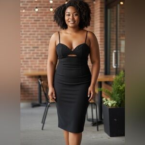 Bardot Vienna Dress midweight crepe w/cutout front open back double lining EUC!